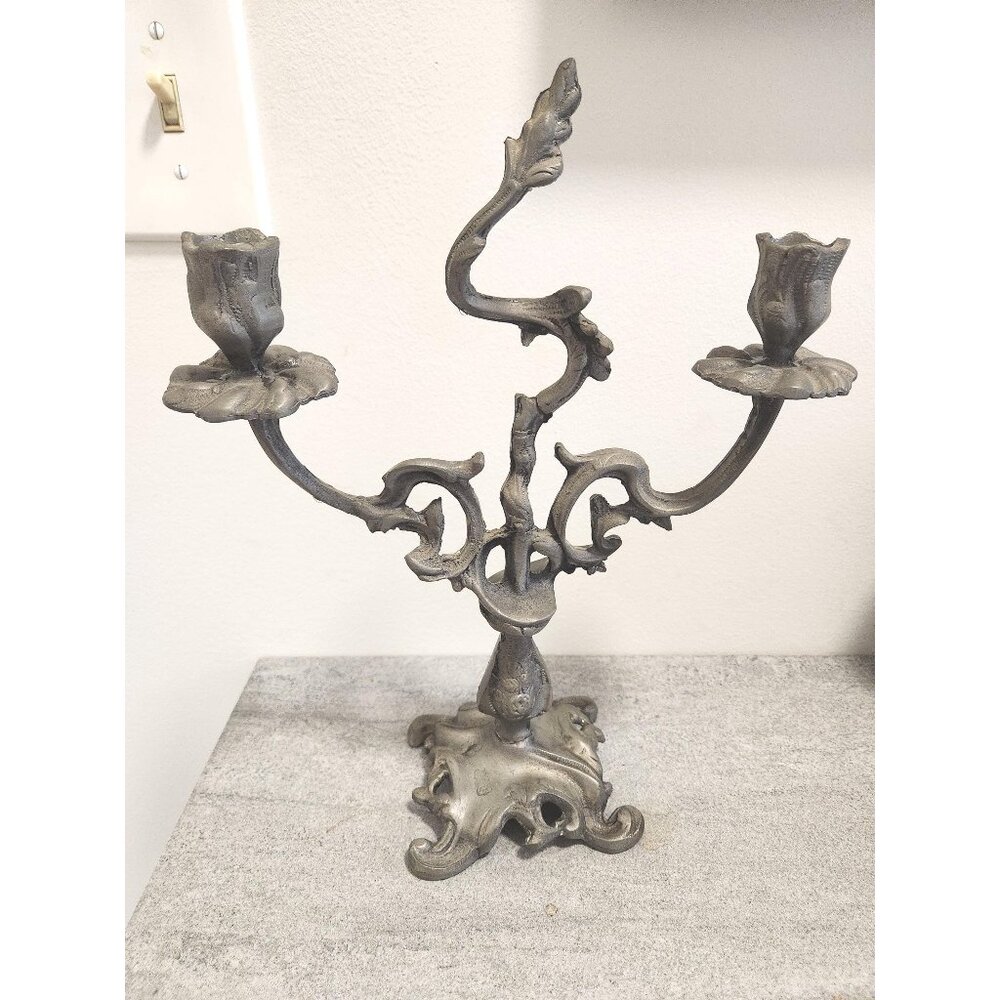 Ornate Metal Two Candle Holder: Goth Altar Decor, Movie Prop